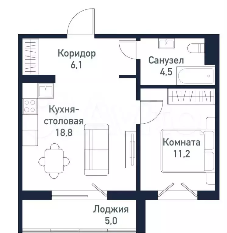 1-к. квартира, 40,5 м, 4/10 эт. - Фото 0
