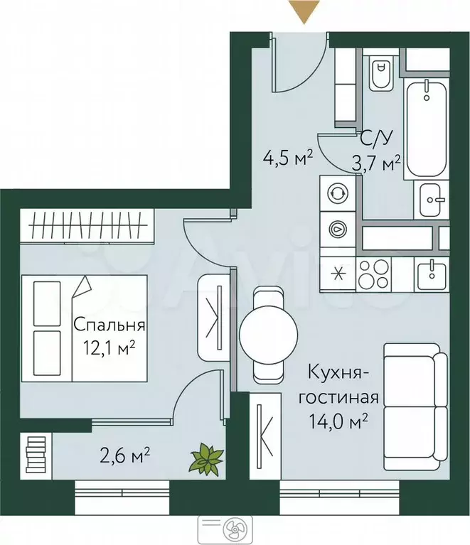 1-к. квартира, 36,9 м, 9/24 эт. - Фото 0