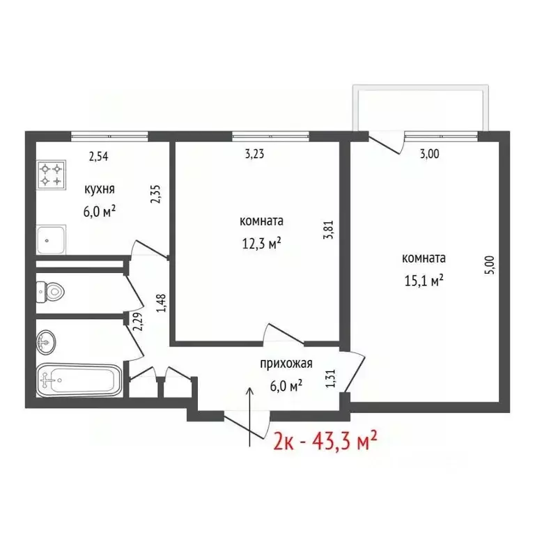 2-к кв. Свердловская область, Екатеринбург ул. Ангарская, 38 (43.3 м) - Фото 1