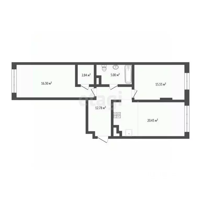 2-к кв. Тюменская область, Тюмень ул. 50 лет Октября, 57Бк2 (70.0 м) - Фото 2