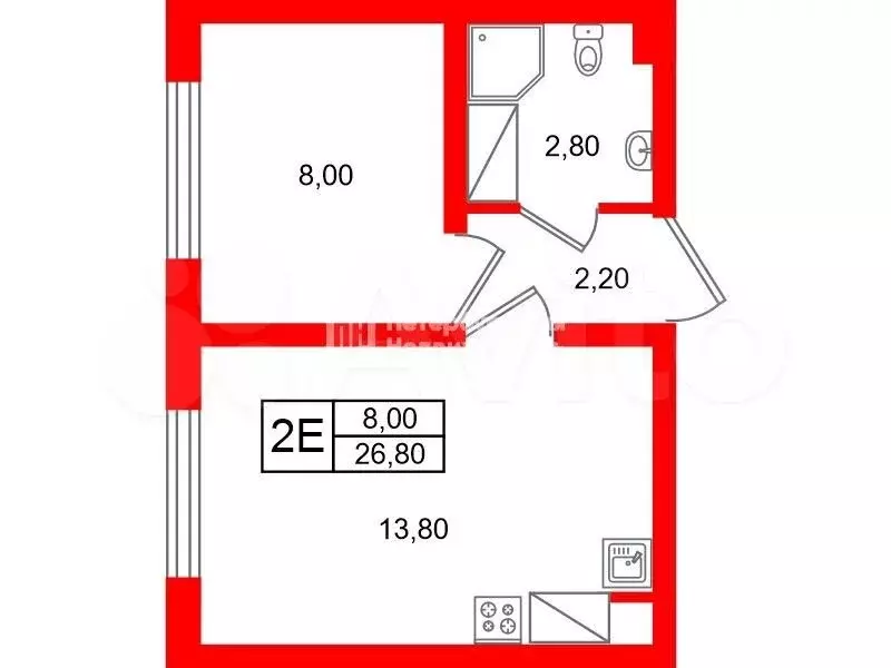1-к. квартира, 26,8 м, 7/24 эт. - Фото 0