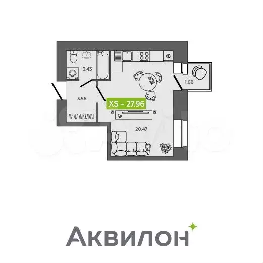 квартира-студия, 28 м, 2/9 эт. - Фото 0