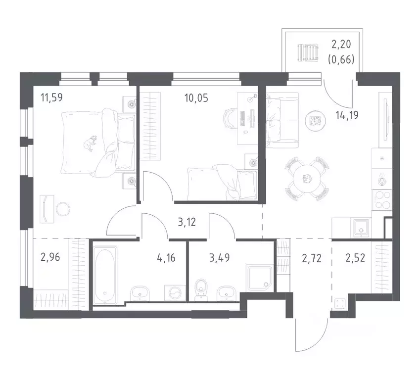 2-к кв. Ленинградская область, Всеволожский район, Свердловское ... - Фото 1