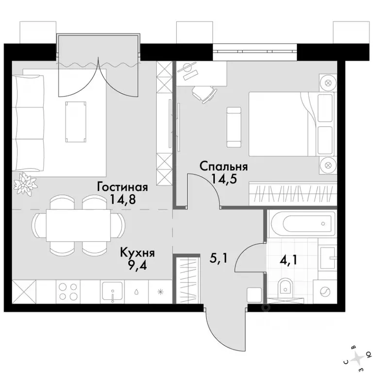 2-к кв. Приморский край, Владивосток Флагман жилой комплекс (47.9 м) - Фото 2