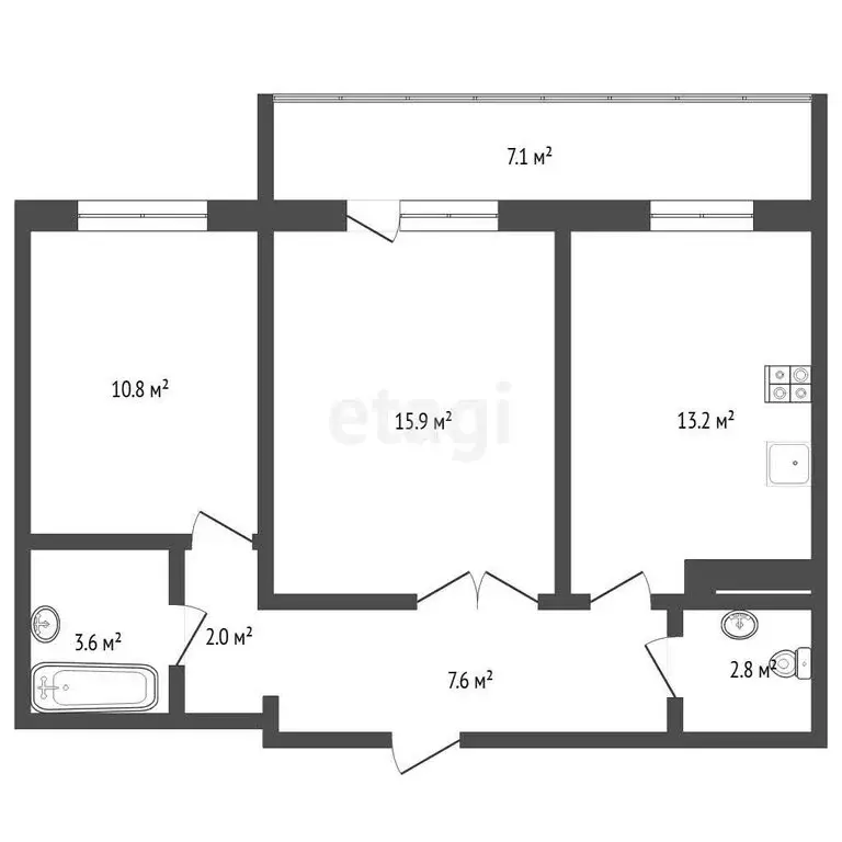 2-комнатная квартира: Тюмень, улица Ю.-Р.Г. Эрвье, 14к2 (58 м) - Фото 1