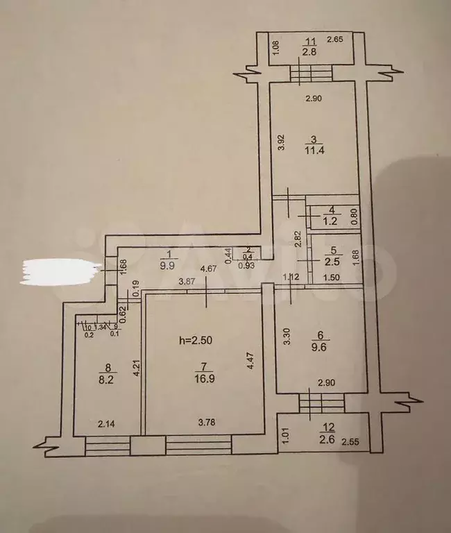 3-к. квартира, 60,4 м, 1/9 эт. - Фото 0