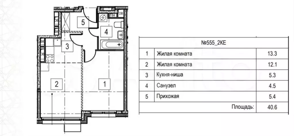 2-к. квартира, 41 м, 5/28 эт. - Фото 1