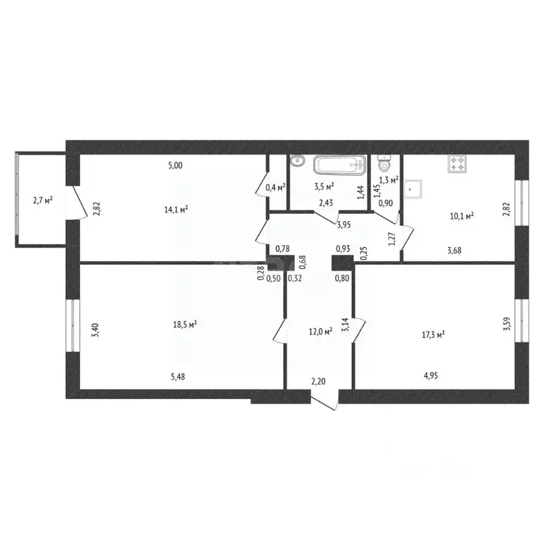 3-к кв. Башкортостан, Уфа ул. Калинина, 13 (78.0 м) - Фото 1