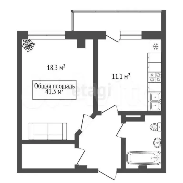 1-к. квартира, 39,7 м, 15/17 эт. - Фото 1