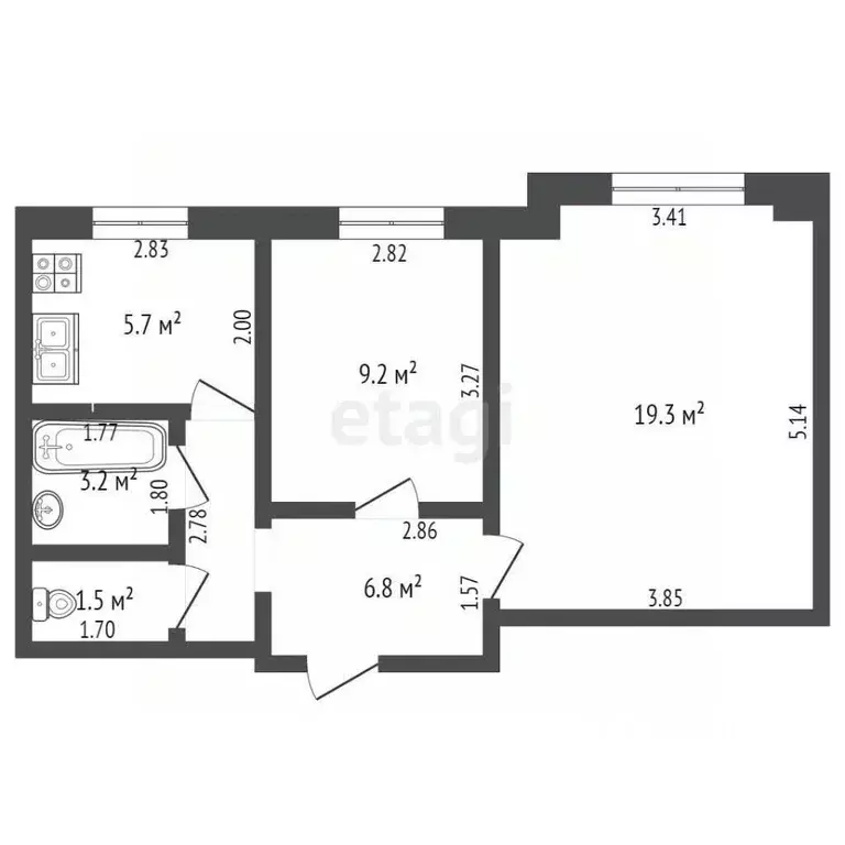2-к кв. Башкортостан, Стерлитамак ул. Салавата Юлаева, 2 (45.7 м) - Фото 1