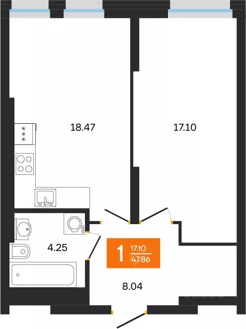 1-к кв. Башкортостан, Уфа ул. Султанова, 28 (47.86 м) - Фото 1