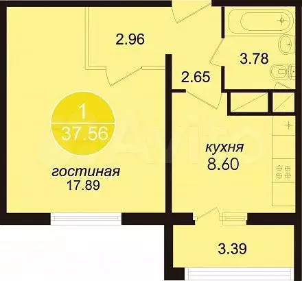 1-к. квартира, 39 м, 4/17 эт. - Фото 0