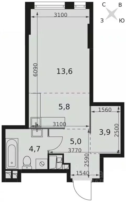 Студия Москва Варшавское ш., 1 (33.0 м) - Фото 1