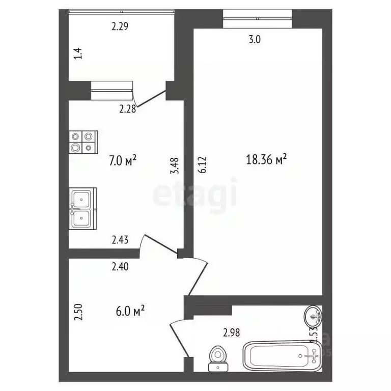 1-к кв. Ростовская область, Аксай ул. Менделеева, 53А (34.0 м) - Фото 1