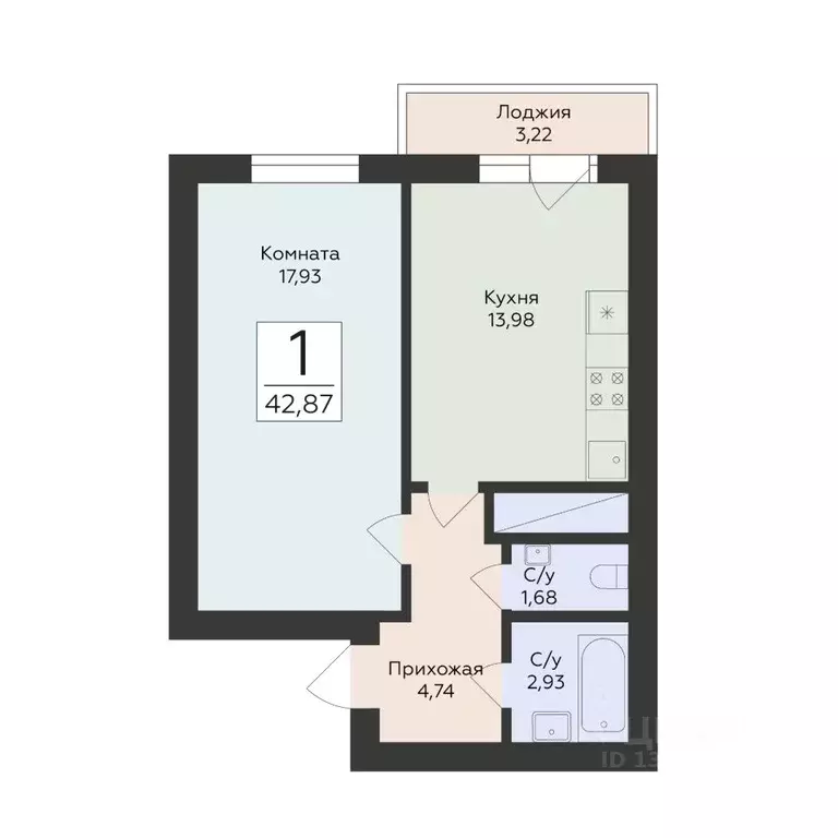 1-к кв. Самарская область, Самара ул. Советской Армии, 242 (42.87 м) - Фото 1