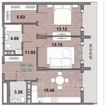 2-к кв. Калининградская область, Зеленоградск  (70.75 м) - Фото 1