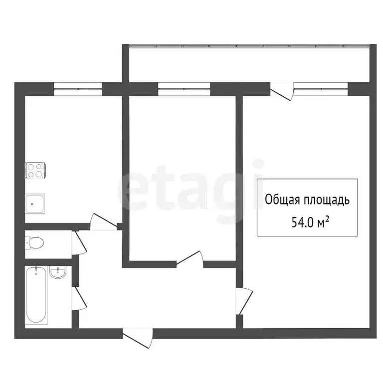 2-комнатная квартира: Томск, Киевская улица, 26 (54 м) - Фото 1