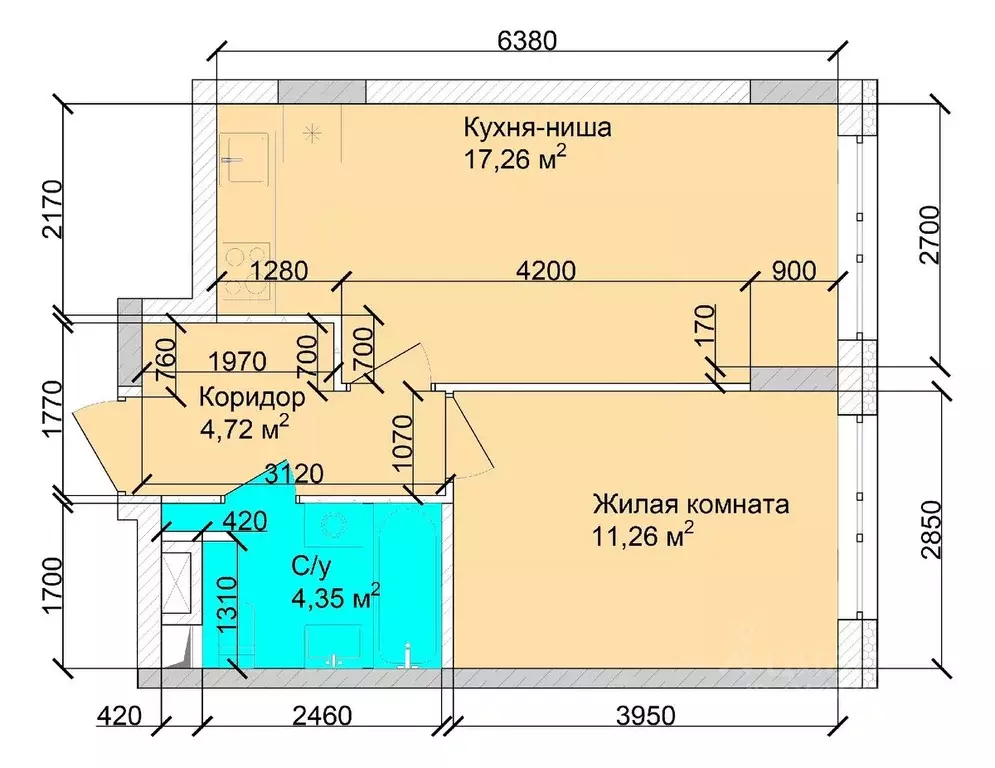 2-к кв. Кемеровская область, Кемерово ул. Дружбы, 10 (38.61 м) - Фото 1