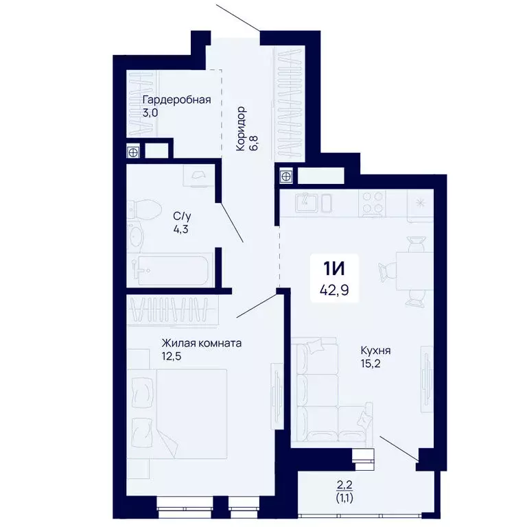 1-комнатная квартира: Екатеринбург, жилой комплекс Галактика (42.9 м) - Фото 0