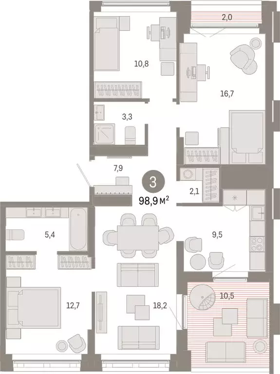 3-комнатная квартира: Екатеринбург, улица Гастелло, 19А (98.89 м) - Фото 1