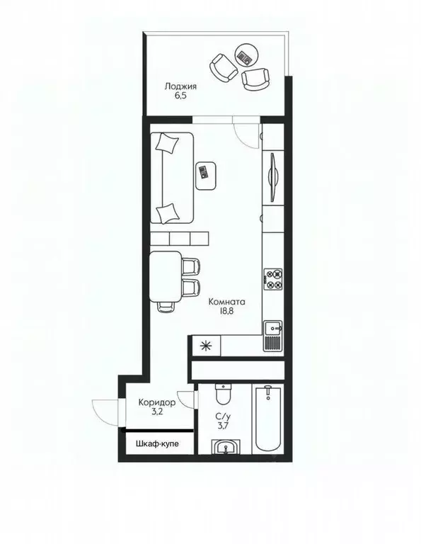 Студия Краснодарский край, Краснодар Гаражная ул., 87 (25.7 м) - Фото 2