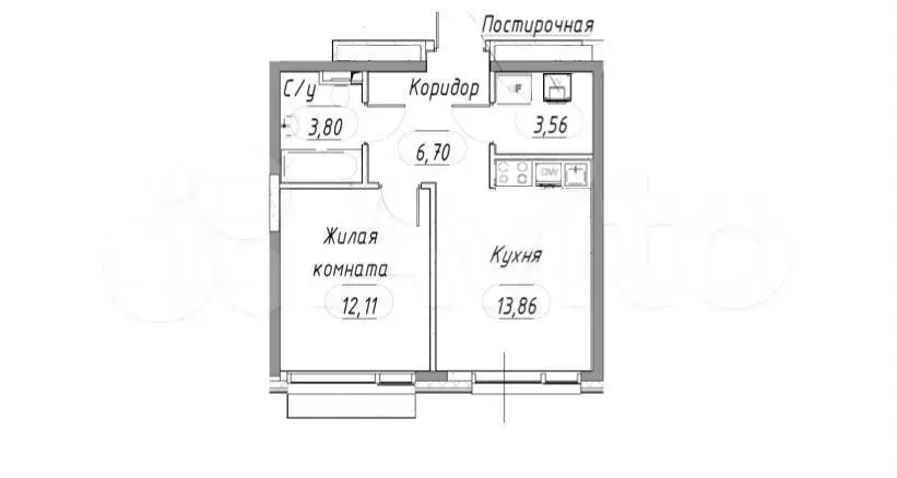 1-к. квартира, 40,1 м, 3/6 эт. - Фото 0