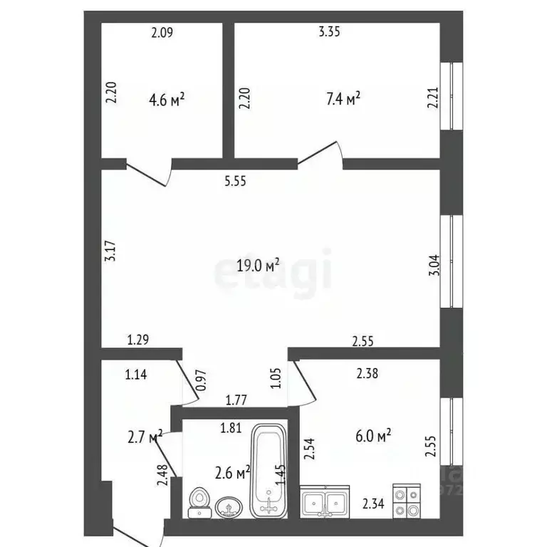 2-к кв. Башкортостан, Стерлитамак ул. Голикова, 11 (42.3 м) - Фото 1