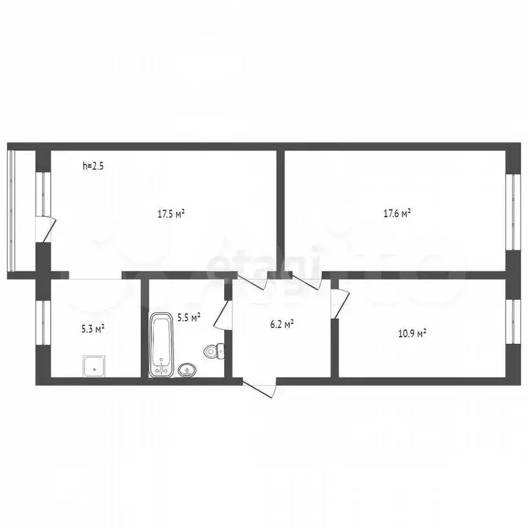 3-к. квартира, 60 м, 3/5 эт. - Фото 0