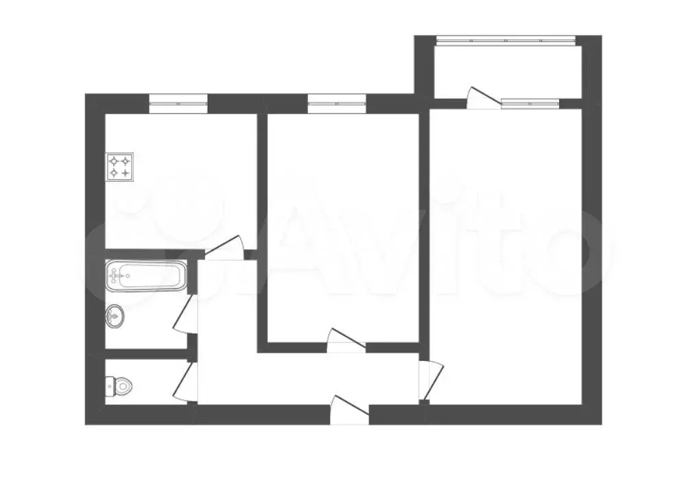 2-к. квартира, 44,5 м, 2/5 эт. - Фото 0