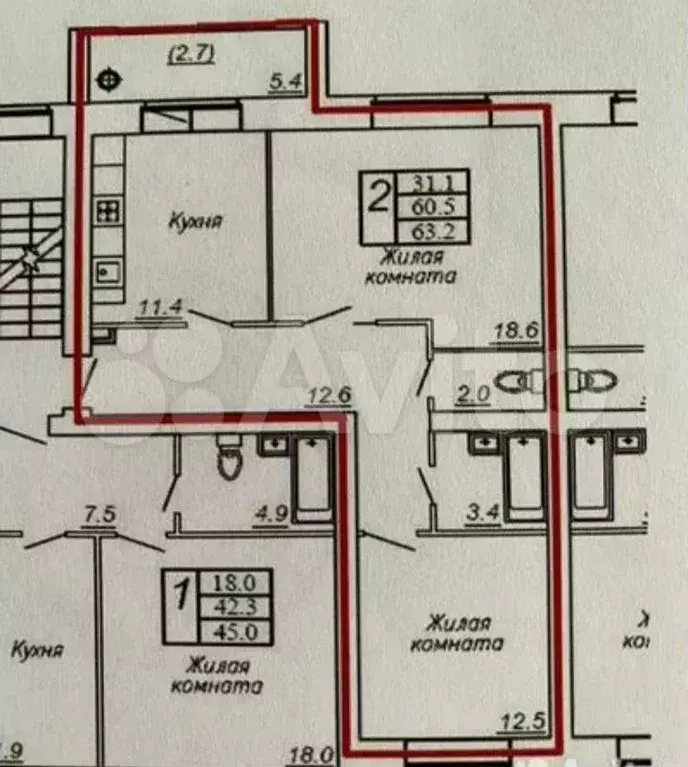 2-к. квартира, 65 м, 6/8 эт. - Фото 0