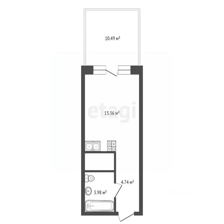 Студия Тюменская область, Тюмень ул. Краснооктябрьская, 4Ак1 (35.0 м) - Фото 2