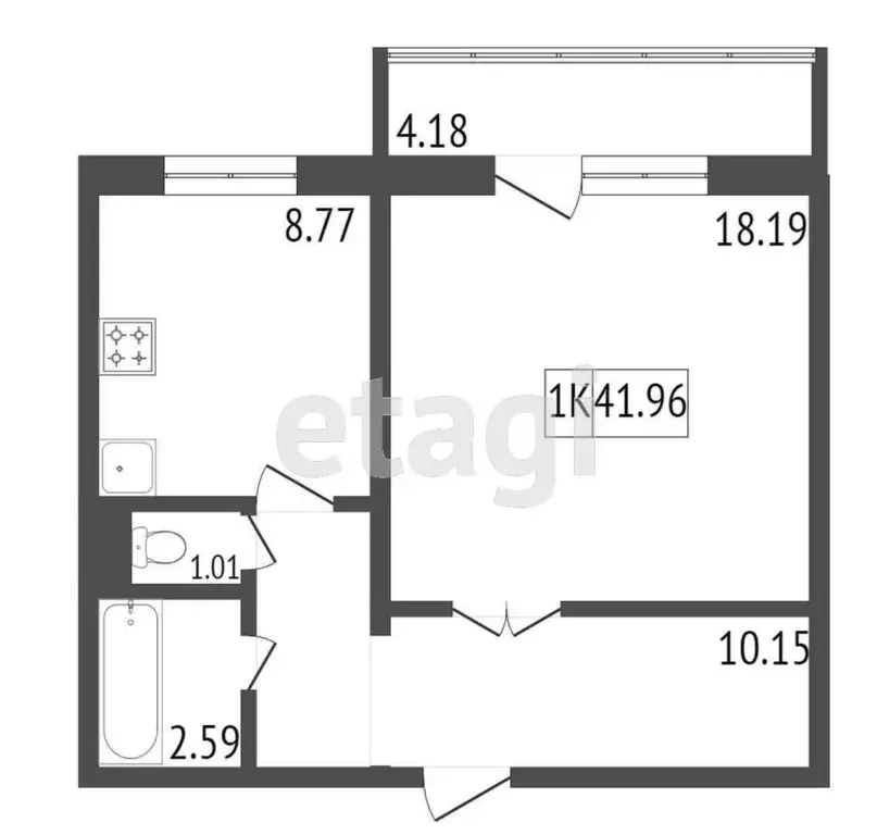 Продаётся 1-к квартира, 41.96 м - Фото 0