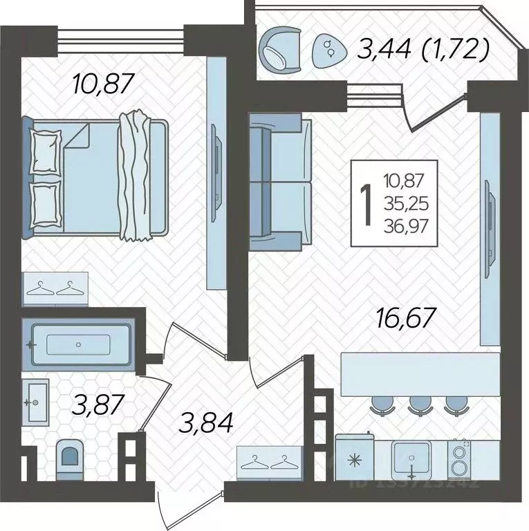 1-к кв. Краснодарский край, Краснодар Уральская ул., 87/7 (36.97 м) - Фото 1