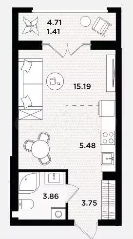 Квартира-студия, 33 м, 5/5 эт. - Фото 1