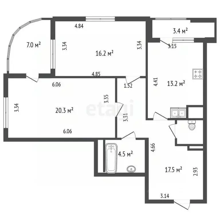 2-к кв. Санкт-Петербург просп. Космонавтов, 61к2 (73.3 м) - Фото 2