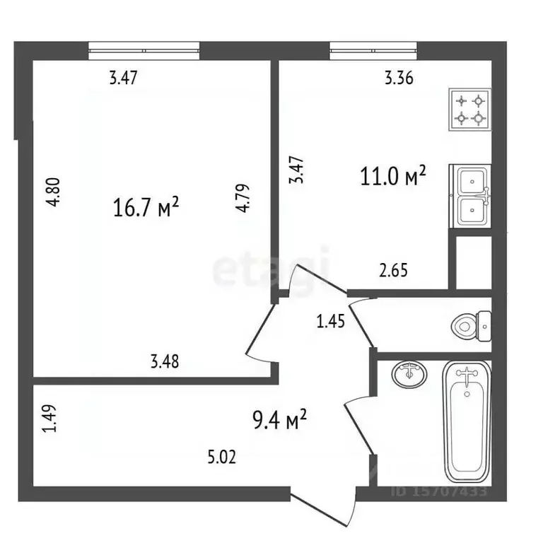 1-к кв. Санкт-Петербург ул. Руднева, 9к3 (41.6 м) - Фото 2