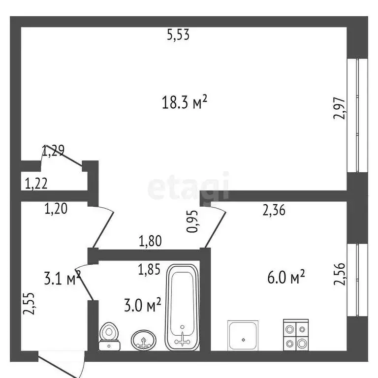 1-комнатная квартира: Юрга, Московская улица, 42 (31 м) - Фото 0