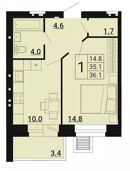 Продаётся 1-к квартира, 36.1 м - Фото 0