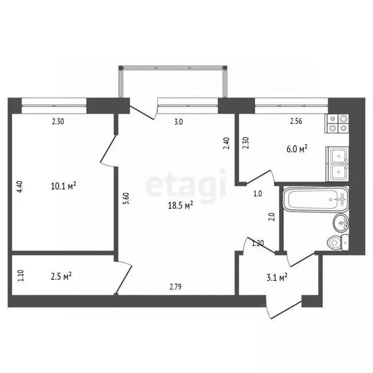 2-к кв. Татарстан, Нижнекамск ул. Юности, 9 (43.2 м) - Фото 2