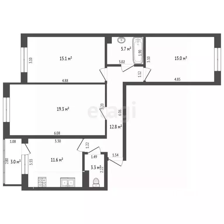 3-к кв. Москва пос. Коммунарка, ул. Бачуринская, 19 (81.5 м) - Фото 1