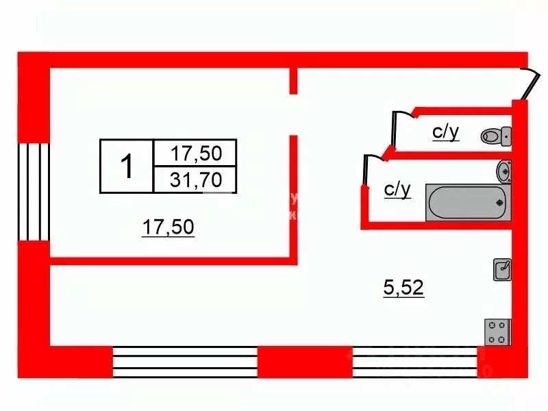 1-к кв. Санкт-Петербург ул. Верности, 10К1 (31.7 м) - Фото 1