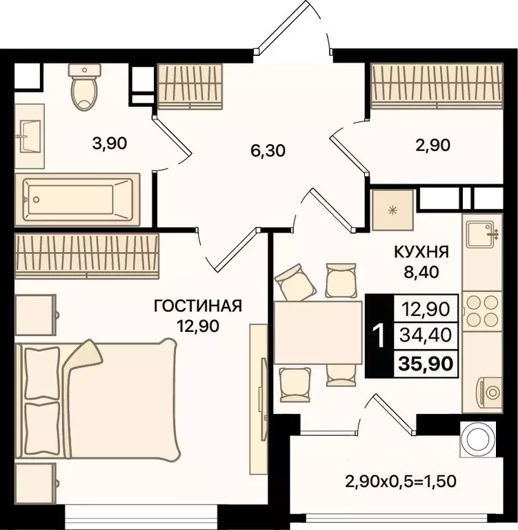 1-к кв. Ростовская область, Ростов-на-Дону Движение61 жилой комплекс ... - Фото 1