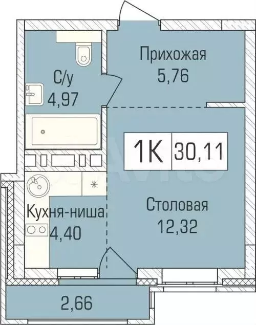 1-к. квартира, 30м, 3/9эт. - Фото 0