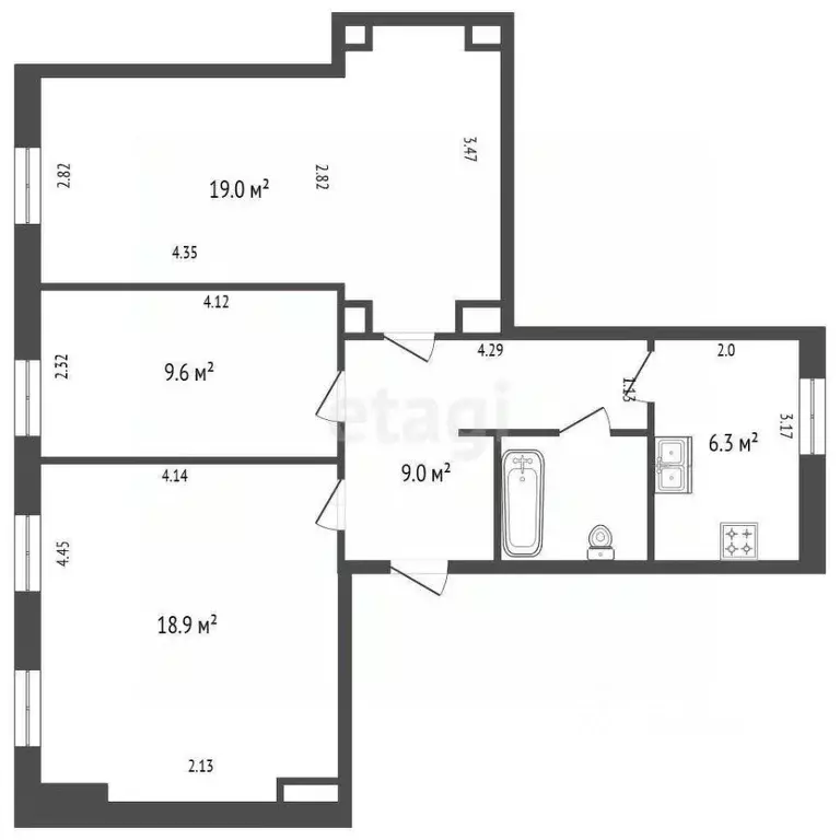 3-к кв. Санкт-Петербург ул. Савушкина, 53 (67.4 м) - Фото 1