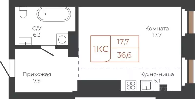1-к кв. Алтайский край, Барнаул пл. Баварина, 8к1 (36.6 м) - Фото 0