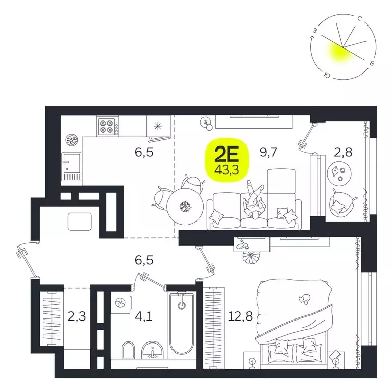 2-комнатная квартира: Екатеринбург, улица Титова, 19Б (43.3 м) - Фото 0