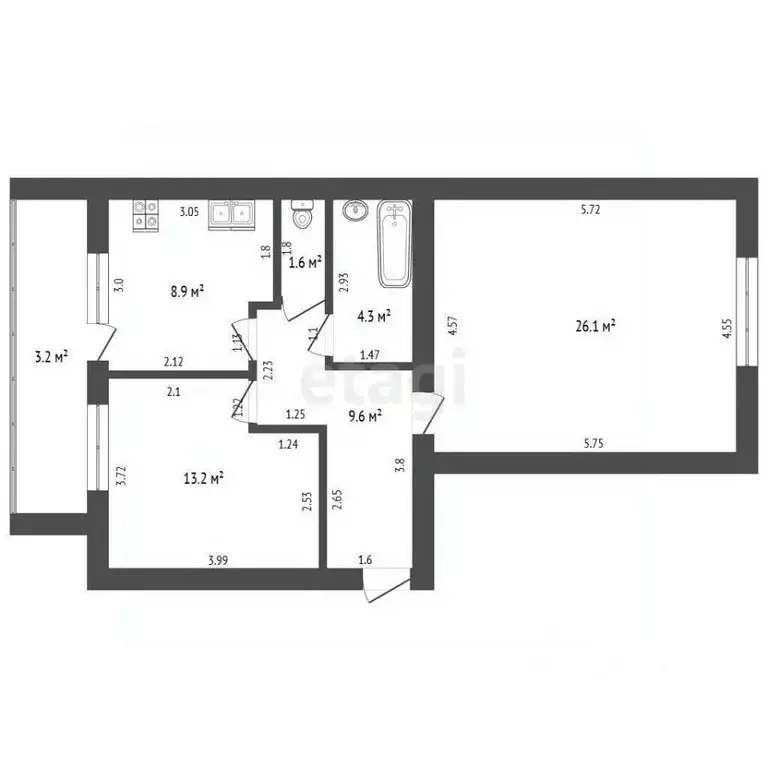 2-к кв. Мордовия, Саранск Республиканская ул., 45 (63.7 м) - Фото 1