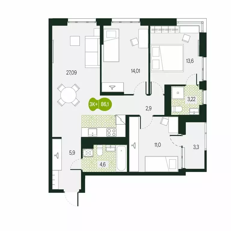 4-комнатная квартира: Чита, микрорайон Каштакский (86.1 м) - Фото 0