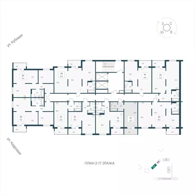 2-к кв. Новосибирская область, Новосибирск Кедровая ул., 80/3 (63.4 м) - Фото 1