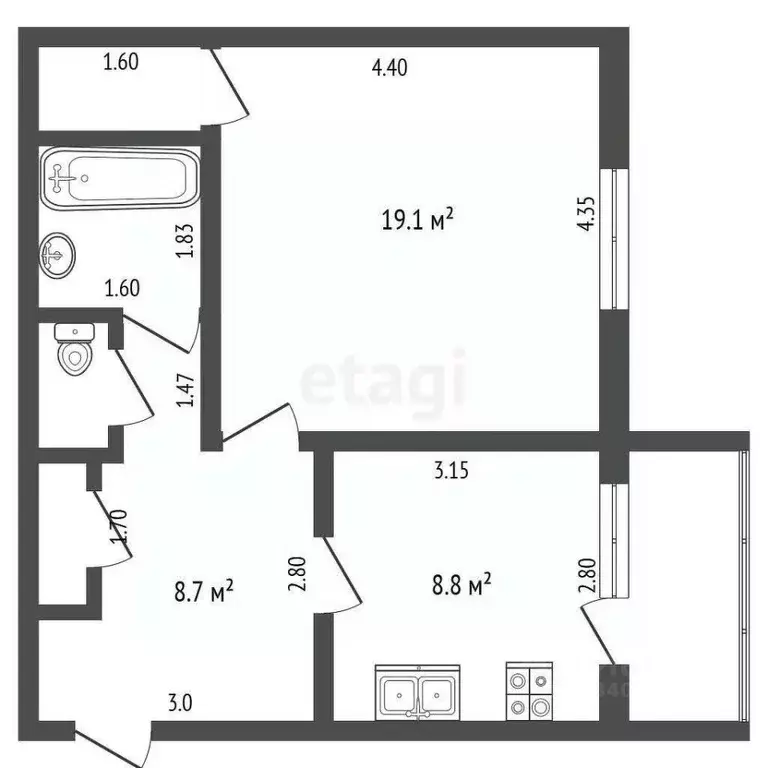 1-к кв. Ханты-Мансийский АО, Ханты-Мансийск ул. Ленина, 103 (42.4 м) - Фото 2